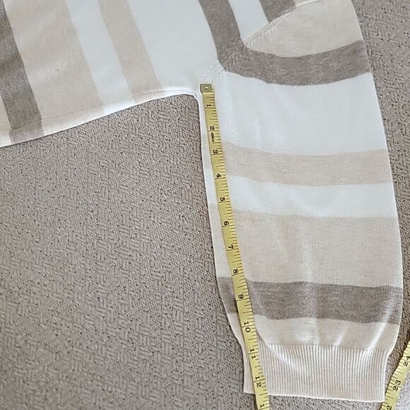 Vici Cream Tan Brown Striped Crew Neck Sweater - Size Medium - Picture 8 of 13